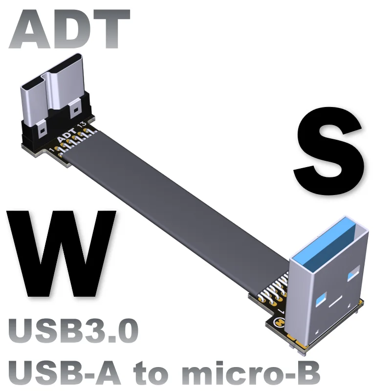 

USB 3.0 Micro-B Ribbon Flat EMI shielding Flat Cable FPC USB 3.0 Micro B 90 degree Angle Connector up downward 5cm-3m