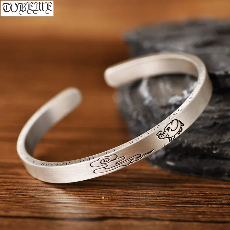 

100% 999 Silver Elephant Bangle Lucky Symbol Bangle Pure Silver Women Cuff Bracelet Good Luck Bracelet