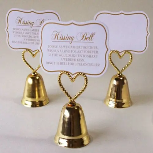 Free Shipping 40pcs/lot Kissing Bell Place Card Holders in silver and golden color Party favors