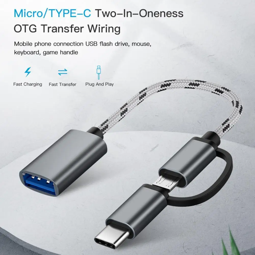 2 in 1 Nylon Braid Cable USB 3 0 OTG Adapter Micro USB Type C Data Sync Adapter for MacBook USB Type C Micro OTG