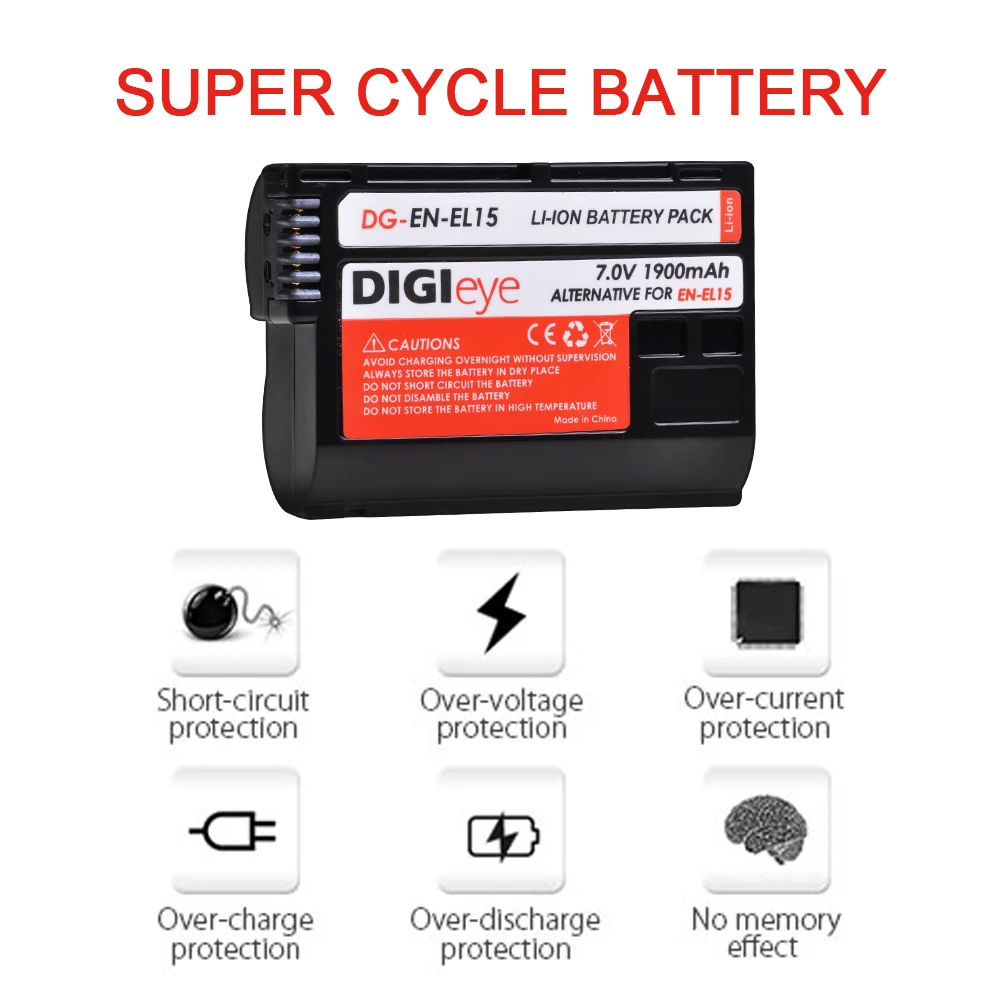 1900mAh EN-EL15 EN-EL15A ENEL15 Bateria para Nikon D600 D610 D750 D800 D810 D850 D7000 D7100 D7200 1 v1 Z6 Z7