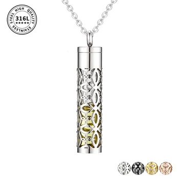 Urok niezbędny pojemnik na olej wisiorek Hollow medalion ze stali nierdzewnej biżuteria szklana butelka z perfum dyfuzor naszyjnik aromaterapeutyczny