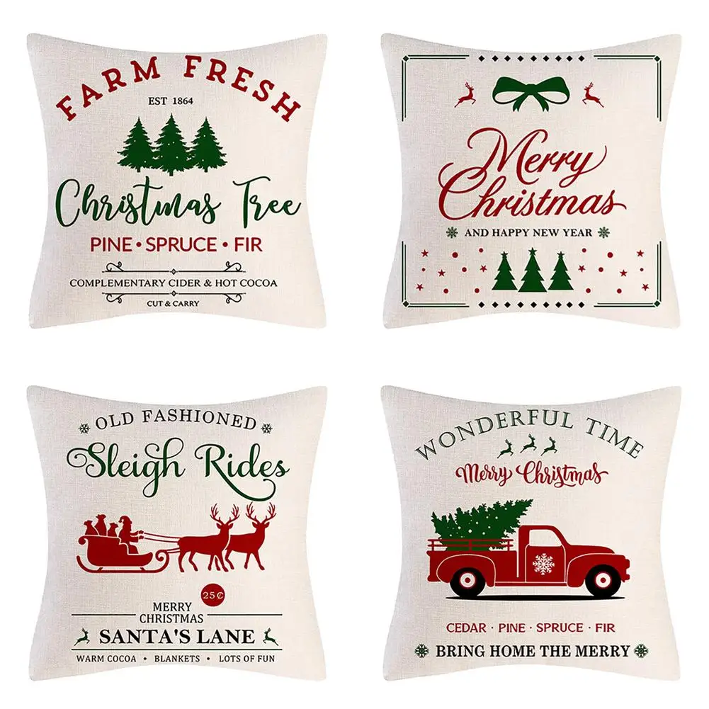 4PCS/Set Christmas Throw Pillow Case Exquisite Xmas Tree Printed Pattern Decorative Pillowcases Comfortable Sofa Cushion Cover