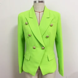 HIGH QUALITY Newest 2024 Designer Jacket Women's Classic Lion Buttons Double Breasted Slim Fitting Blazer Fluorescence Green