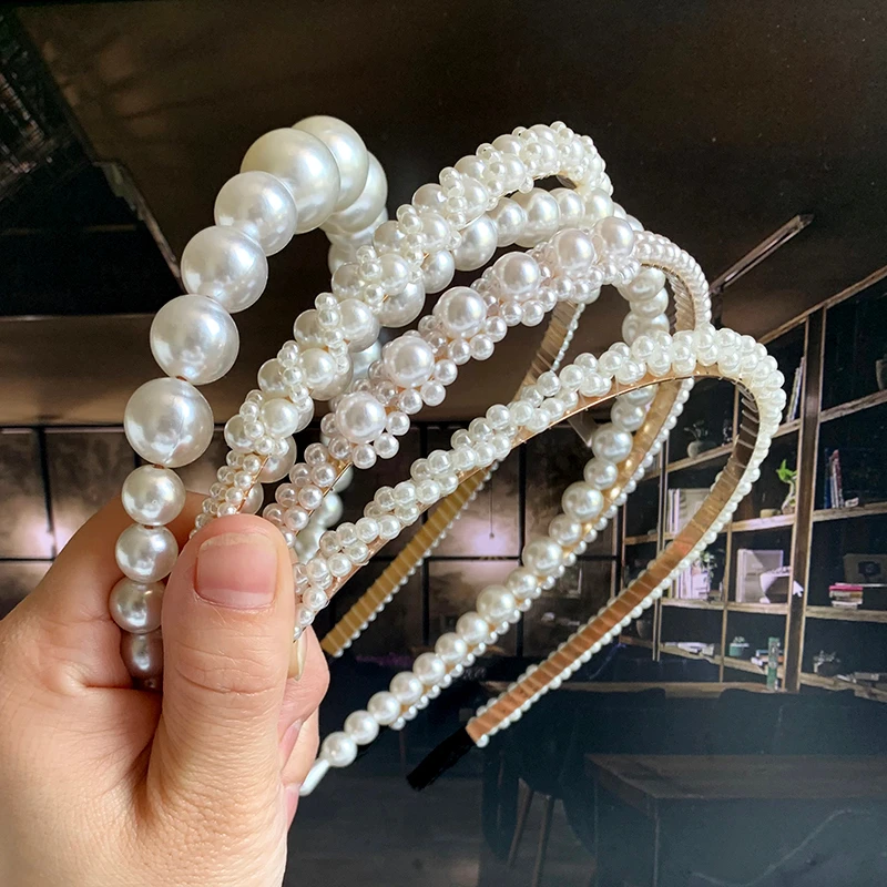 Elegant Simulated Pearl Beads Hairband Hair Accessories 2020 Fashion Width Hair Hoop Headband Hair Bands for Women Wholesale