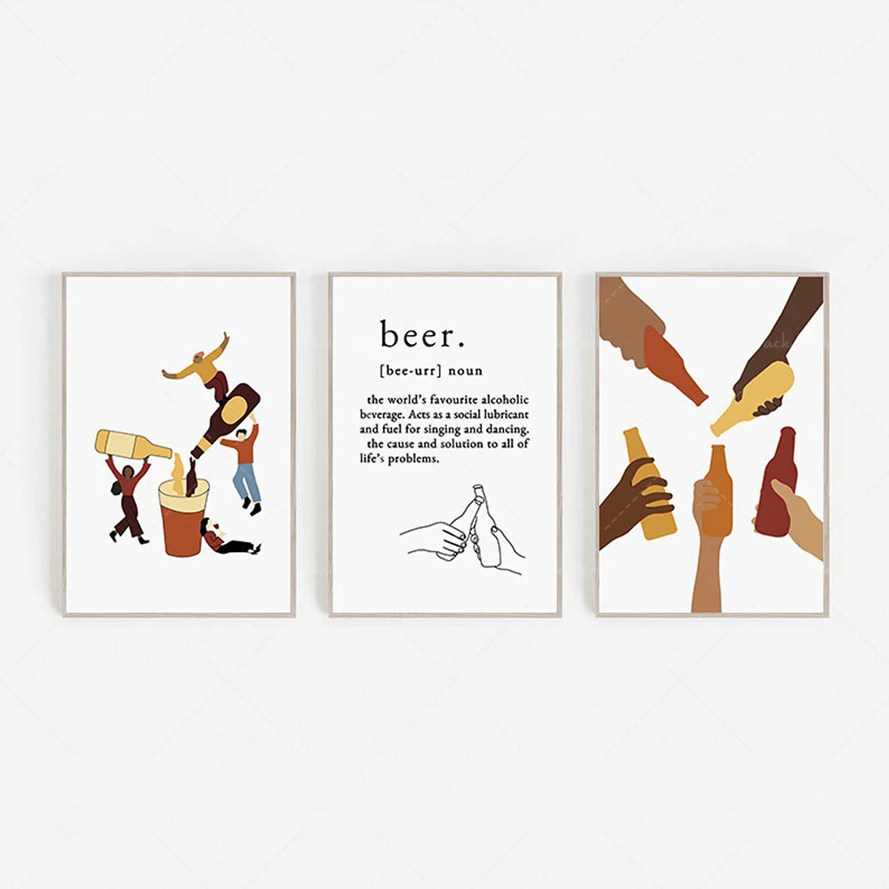 Bar Cart Art, Beer Poster, Retro Poster, Cocktail Print, Poster Bundle, Alcoholic Art, Gallery Wall Set, Cheers Poster