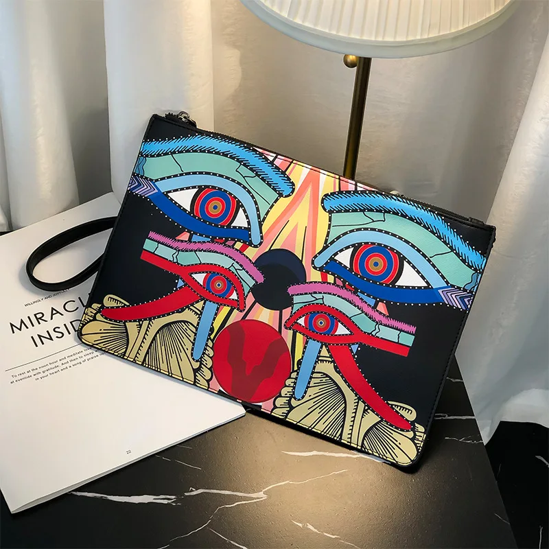 Mode Ogen Gedrukt Koppelingen Mannen Grote Capaciteit Mannen Clutch Handtassen Mannen Pu Lederen Polstas Handtas Clutch tas Mannelijke Portemonnee