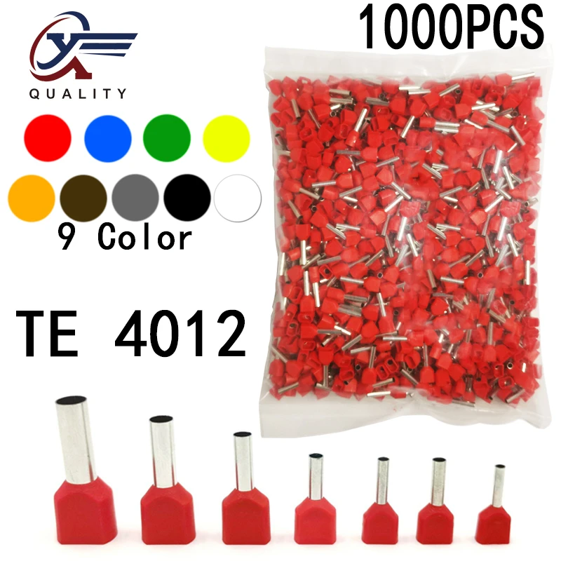 

1000pcs/Pack TE 4012 Insulated Ferrules Terminal Block Double Cord Terminal Copper Insulated Crimp terminal Wires 2x4.0mm2