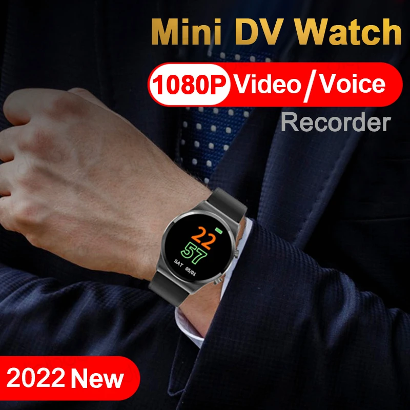 Reloj inteligente con pantalla táctil redonda OLED, dispositivo con cámara espion espia, Mini cámara, grabadora de Audio y vídeo por voz, HD 1080P, rastreador de Fitness