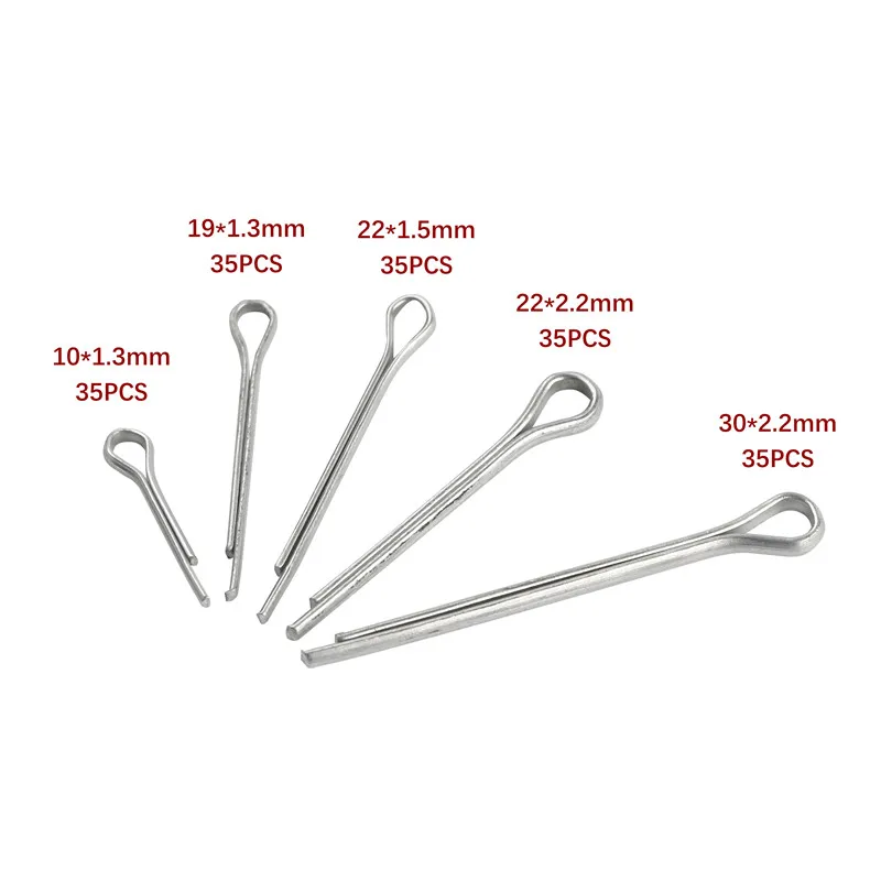 175Pcs Sliver Split Pins Cotter Fixings Assorted Sizes Zinc Plated Steel Hard Case Link Split Cotter Pin