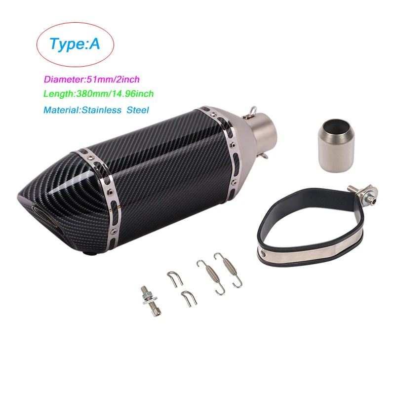 Motorcycle Scooter ATV Exhaust Muffler Pipe Link 51mm Silencer System Silp on 380mm Length Muffler Carbon or Stainless