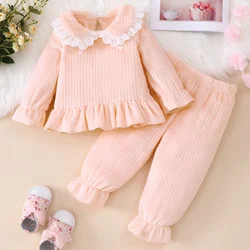 2024 Fall Winter Newborn Girl Set Baby Girl Clothes 2 Pcs Sweet Solid Long Sleeve Tops + Pants Baby Clothing Set 0-9 months old