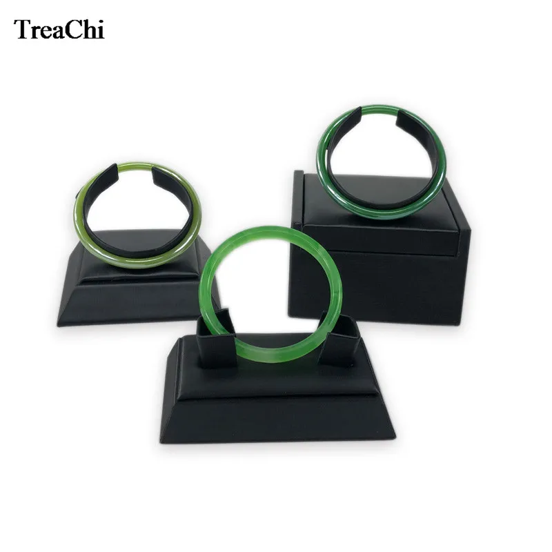 

3Pcs/Lot Black Brushed Leather Bracelet Jewelry Display Stand Holder Kit Charm Gold Bangle Jade Bracelet Organizer Factory Sale