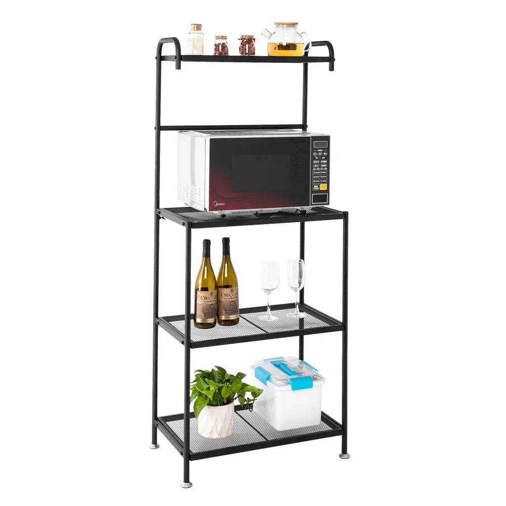 4-Tier Wire Mesh Laminate Kitchen Shelf  Store Bowls  Wine and Spices and Provide You a Clean Tidy Kitchen Microwave Rack