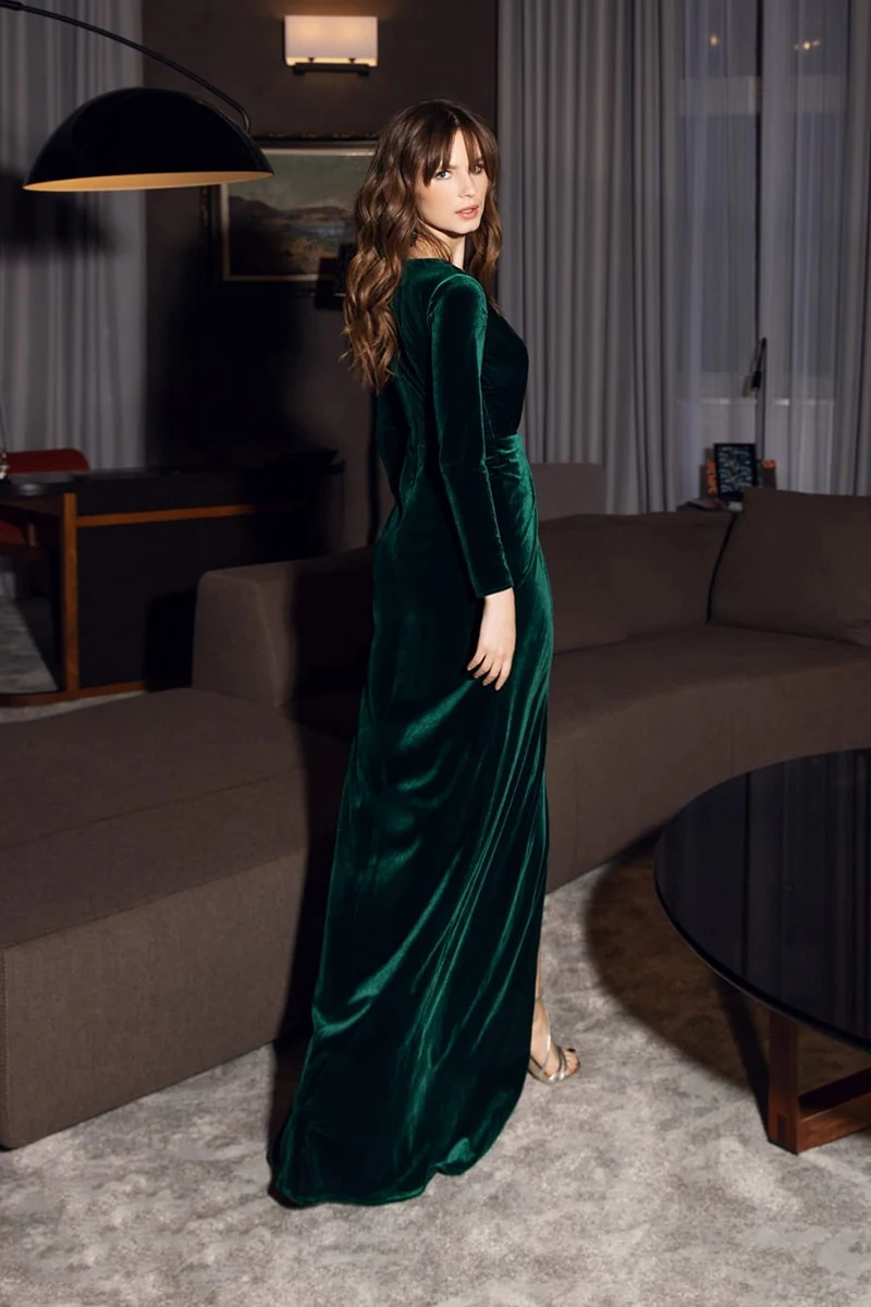 Green Mermaid Split Evening Formal Dress 2025 Long Elegant Velour V Neck Prom Party Gowns  Abiye Gece Elbisesi Dubai Customized