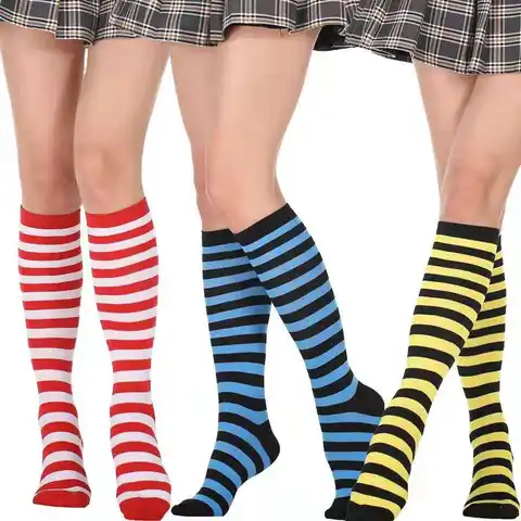 새로운 다채로운 줄무늬 양말 여성 재미 있은 크리스마스 선물 섹시한 허벅지 높은 나일론 긴 스타킹 여자를위한 귀여운 무릎 양말