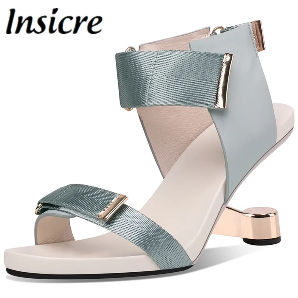 Insicre2021 Attractive Women Comfy Special Shaped High Heel 6CM Sandals Summer Sexy Magic Paste Peep Toe Party Handmade Shoes