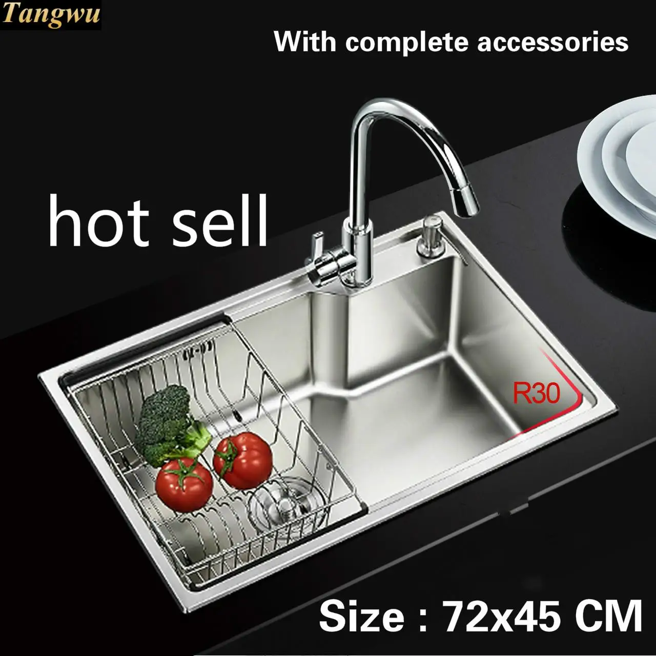 

Free shipping Food grade 304 stainless steel hot sell sink 0.8 mm thick ordinary single trough washing dishes 72x45 CM