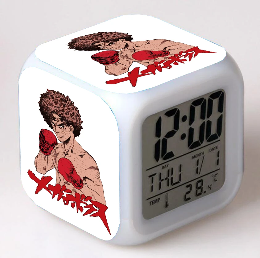 Anime MEGALOBOX  Cartoon LED 7 Color Flash Digital Alarm Clocks Kids Night Light Bedroom Desk Clock despertador