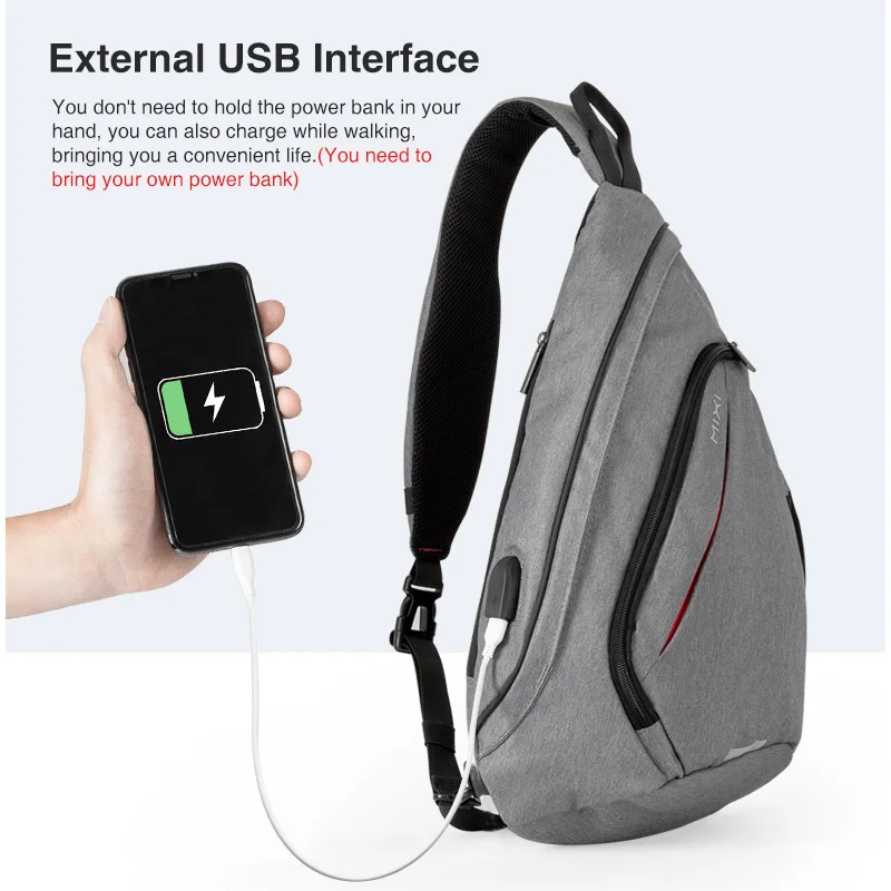 Mixi Patent Design Men Fashion Backpack One Shoulder Sling Bag Crossbody Schoolbag 600D Polyester Dense Canvas Waterproof