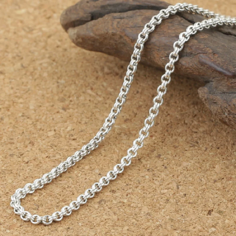 Pure Silver 2mm Thick Necklace Double Round Circle Chain Silver Necklace Sterling 925 Silver