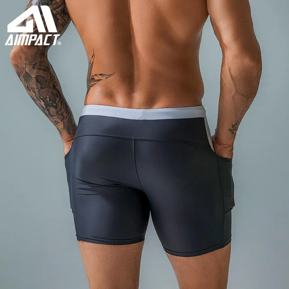 Aimpact New men's Swim Short Trunks Fashion Man Sexy Square Cut costumi da bagno con tasche Surf Beach Bathsuit AM8235