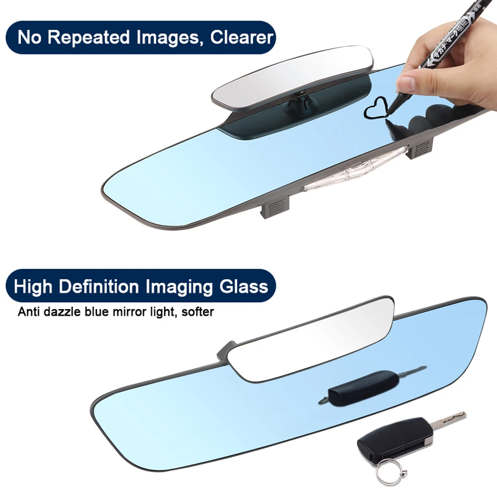 Car Rear Rearview Mirror Double Lens Anti Dazzle Auxiliary Multifunctional Blue Mirror Rear View Stop Sign Photo Frame