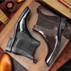 Sipriks British Style Men's Chelsea Boots Elegant Black Calfskin Leather Ankle Boot Dark Brown High Tops Shoes 2020 Spring 44