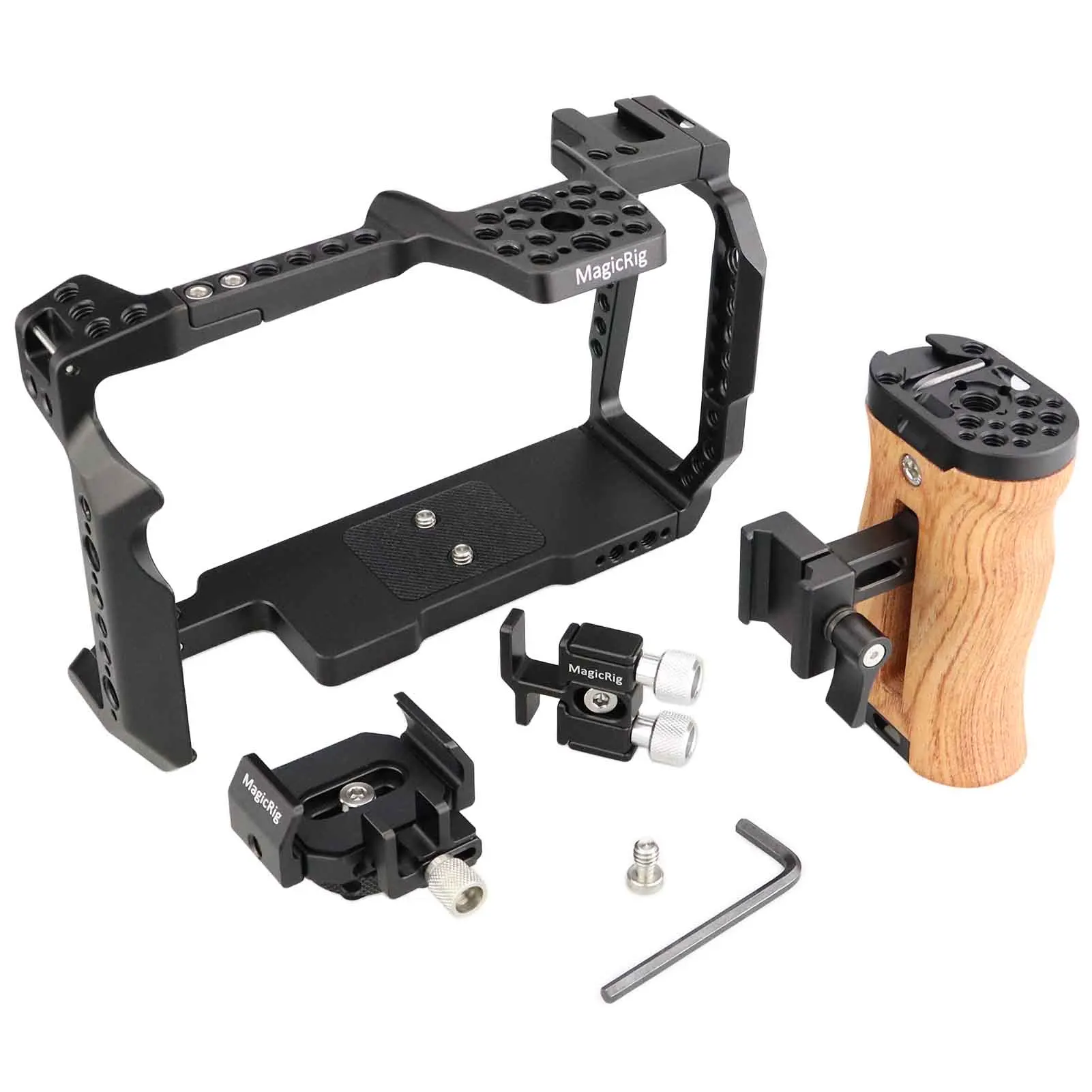 MAGICRIG Camera Cage Kit for BMPCC 6K Pro / 6k G2,with Wooden Side Handle Grip, T5 /T7 SSD Mount Holder & HDMI/USB-C Cable Clamp