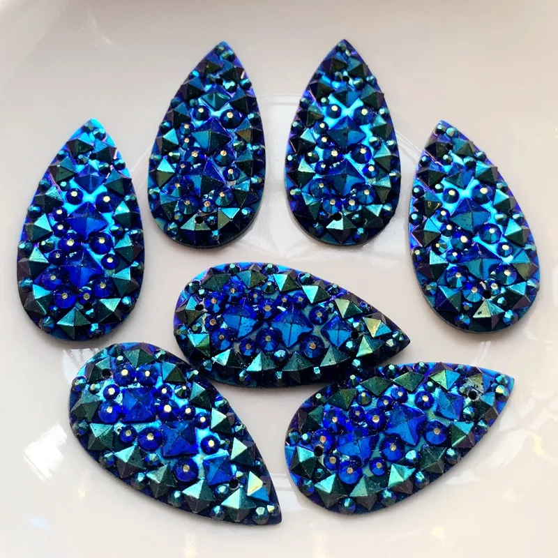 20 pieces 16 x 30mm teardrop shape stitched rhinestone flat back resin crystal stone DIY wedding decoration