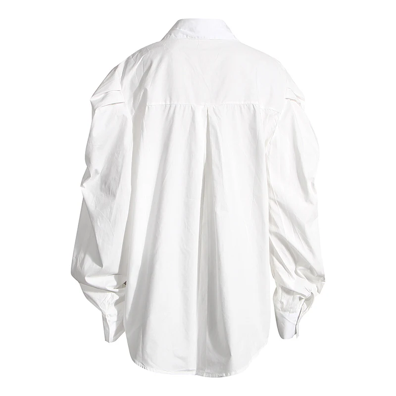 TWOTWINSTYLE Casual Shirt For Women Lapel Puff Sleeve Minimalist Large Size Loose Blouse Female 2020 Autumn Fashion New Style