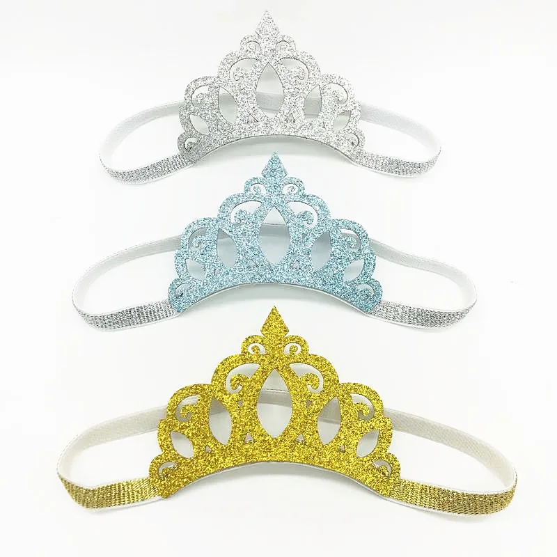 Glittering Silver Gold Crown Baby Headbands Girls Elastic Hair Bands Hair Accessories Princess Tiara HairBands Children Headwear