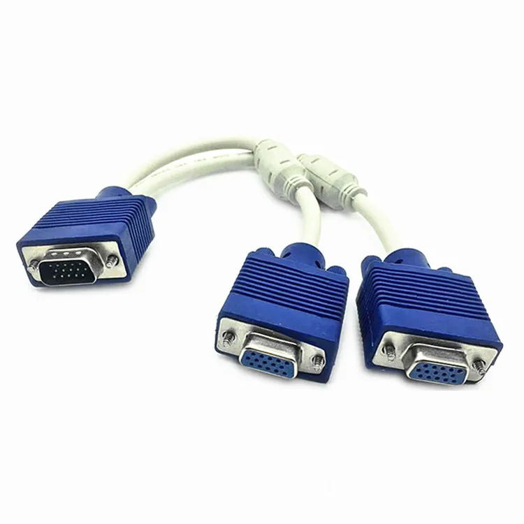 15 Pin VGA Male to 2 Female Y Splitter Cable SVGA Monitor Adapter Extension Converter Video Cable Lead for PC,TV 0.25m