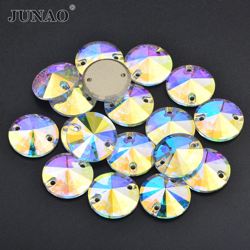 JUNAO 8 10 12 14 16 18mm Sewing K9 Glass Rhinestone Flatback Crystal AB Stones Applique Sew On Strass for Needlework Crafts