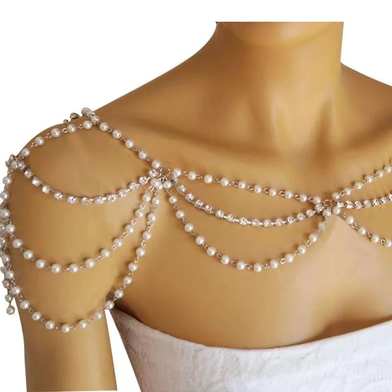 Vingate Imitation Pearl Shoulder Chain Jewelry Luxury Hand-Beaded Body Chain Women\'s Wedding pearl Shawl Accessories Necklace