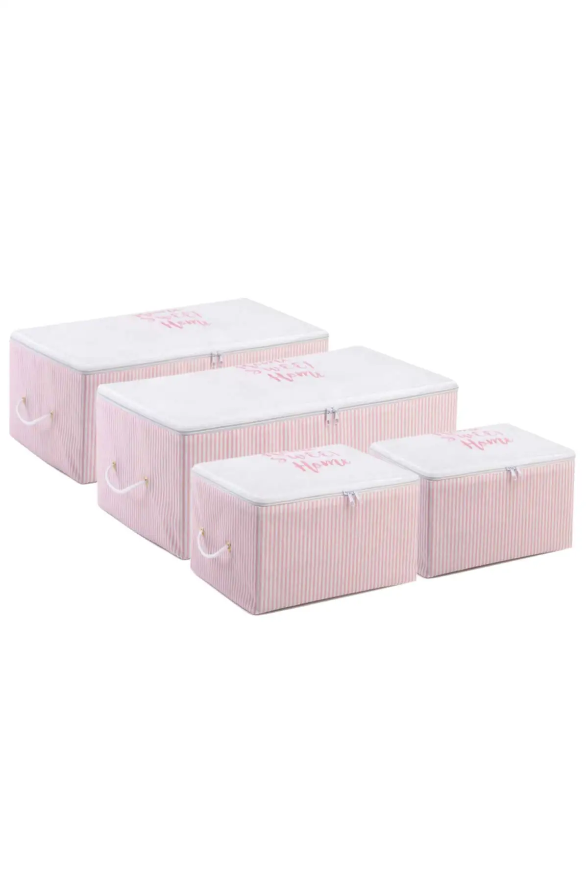 4 pcs Pink Striped Printed Storage Bag Set storage portable folding pattern