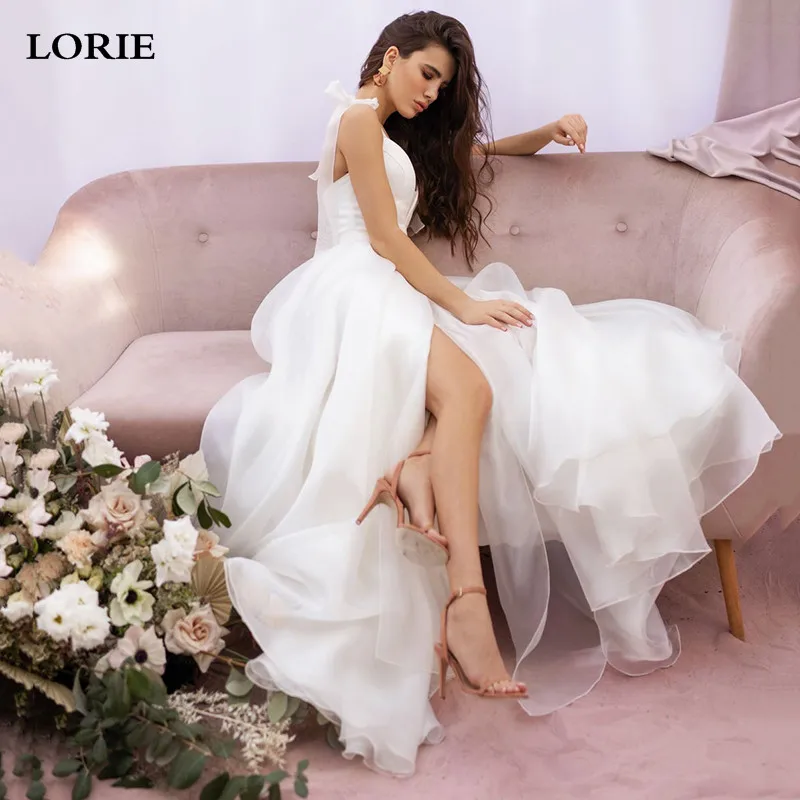 

LORIE Organza Princess Wedding Dresses A Line Spaghetti Straps Bridal Gowns Vestidos de novia Side Split Wedding Party Gowns