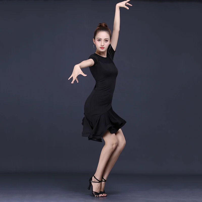 Latin Dance Skirt Woman Practice Dress 2024 Performance Latin Dance Skirt Woman Black Short Sleeve Ballroom Latin Dancewear