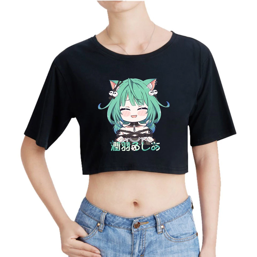 HOLOLIVE VTuber Uruha Rushia printing autumn and Spring Summer Holiday youthful vitality Women/girl sexy bare midriff