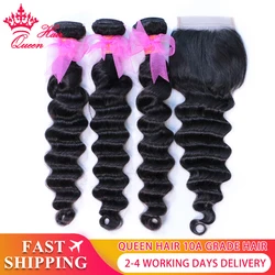 Loose Deep Wave Bundles With Closure 4x4 5x5 6x6 Brazilian Virgin Raw Hair Bundles With Closure Queen Hair Official