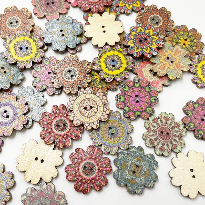 50pcs 20/25mm Painted Gear Wood Buttons for Handwork Sewing Scrapbook Clothing Crafts Gift Card WB818