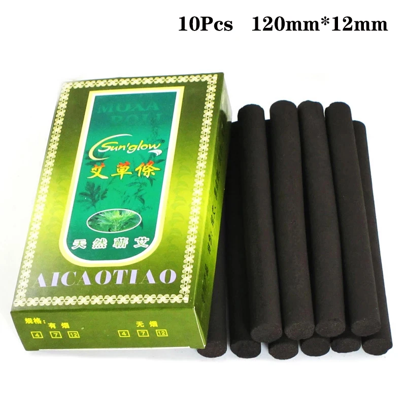 10Pcs/Box Smokeless Moxa Stick Wild Artemisia Argy Wormwood Mugwort Rolls Moxibustion Heating Acupuntura Massage Health Care