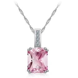 Silver Color Square Necklace Set with Transparent Zircon Pink Six Claw Necklace Jewelry Luxury Necklace Gift Jewelry for Women