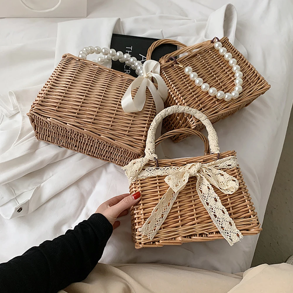 Stroh Taschen frauen Strand Tasche Trend 2021 Sommer Böhmischen Luxus Designer Handtaschen Geldbörsen Rattan Handgemachte Picknick Korb Sac Femme