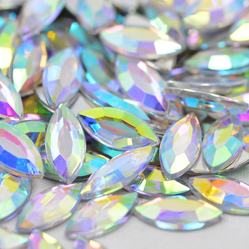 JUNAO 4x8mm 7x15mm Aquamarine Color Horse Eye Decoration Rhinestones Flatback Stones and Crystals Glue On Acrylic Strass