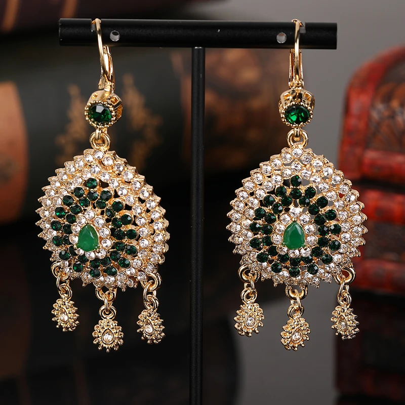 Morocco Caftan Wedding Golden Color Jewelry Earrings For Women Fashion Earrings High Quality Jewelry Full Rhinestone Ear Jewels