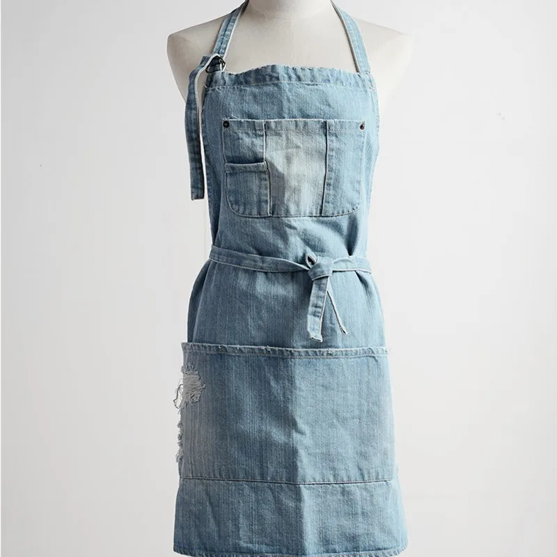 Black Blue Denim Bib Apron Cafe Barista Bartender Pastry Chef Uniform Restaurant Bistro Hotel Waitstaff Florist Work Wear B13