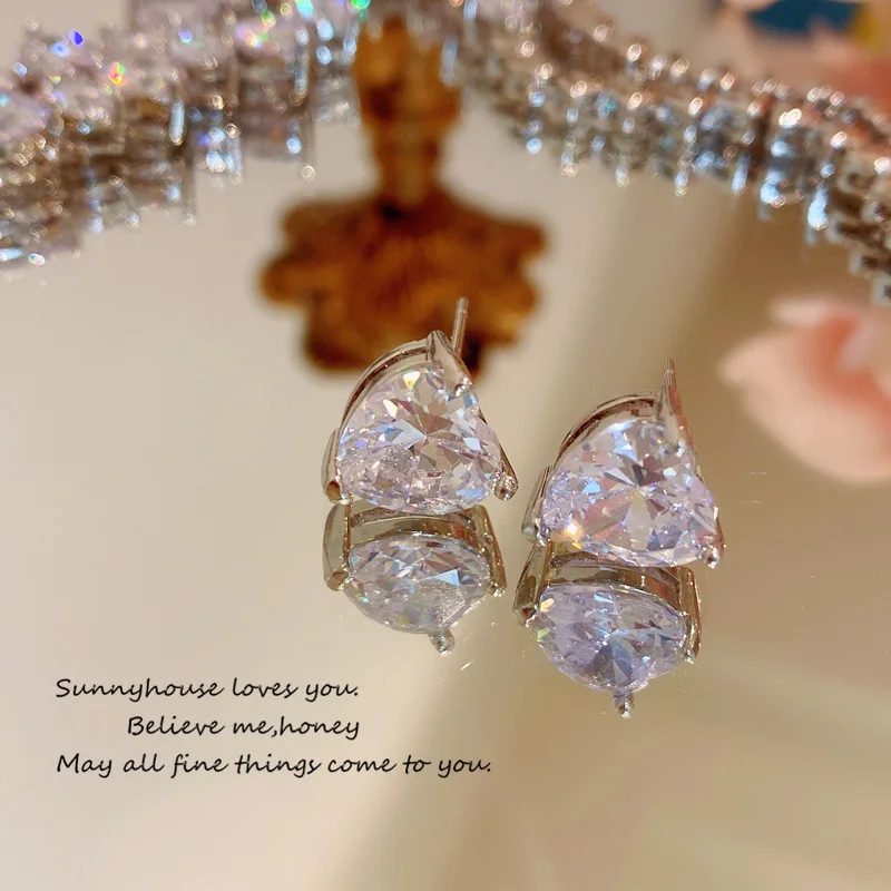 Bridal Jewelry Sets For Women S925 Sterling Cubic Zirconia Heart Necklaces Pendants Earrings for Wedding Fine Accessories