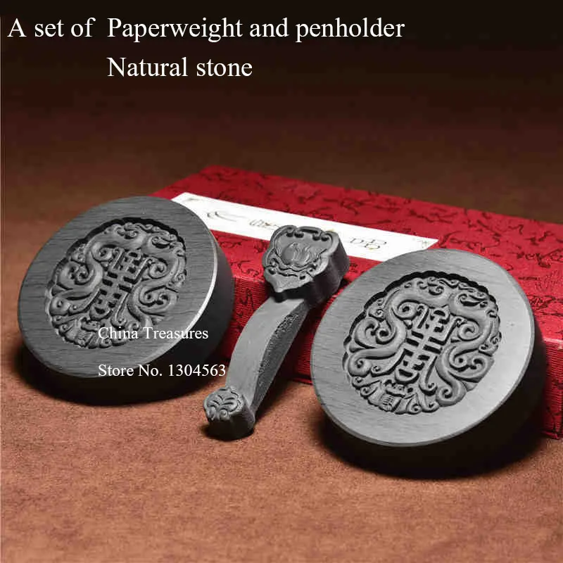 

Chinese Traditional Gift Natural Stone Paperweight Penholder Set Chinese Brush Calligraphy Painting Tools Chinese Study Supplies