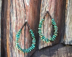 Chip Turquoise Hoop Earrings Indian Turquoise Jewelry Boho Hippie
